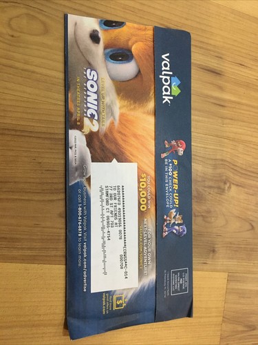 Rare Valpak Sonic The Hedgehog 2 Video Game Movie Promo Coupon Save Pack SEGA - Picture 2 of 7