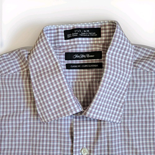 Saks Fifth Avenue Mens Dress Shirt L 17.5 34/35 Pink Blue Long Sleeve Trendy - Picture 5 of 8