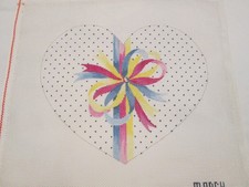 HEART W/ BOW-MARCY-HANDPAINTED NEEDLEPOINT CANVAS