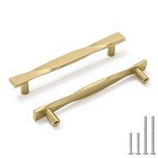 10 Pack Gold Drawer Pulls, 5 128mm Hole Centers, Brushed Brass, Kitchen