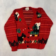 Vintage Knitted Cardigan Abstract Scotty Dog Patterned Chunky Knit Women's S