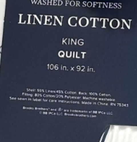 Brooks Brothers Blue and White Striped Linen Cotton King Quilt New 106”x92” - Picture 3 of 3