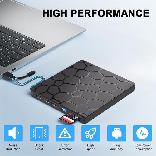 External DVD Drive,Type-C Burner,Slim Rewriter, CD Writer,Portable Reader für PC - Afbeelding 8 van 12