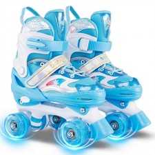 Kids Roller Skates 4 Sizes Adjustable Quad Skates w/Light-up Wheels for Ages 3-9