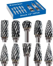 10 Pcs Carbide Burr Set Bits 1/8" Shank Compatible with Dremel Milwaukee Rotary