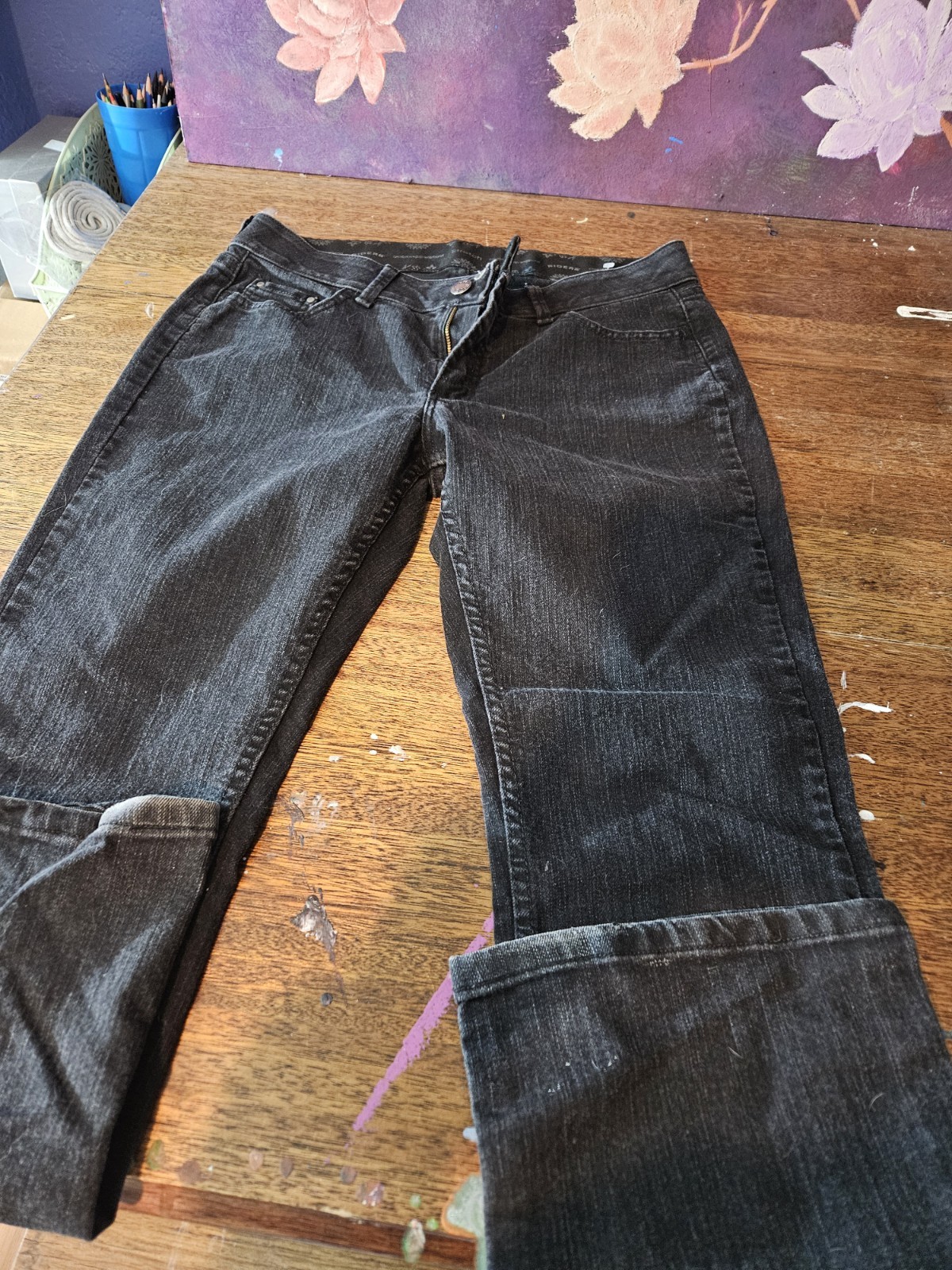 Black Denim Comfort No-gap Waistband Button Zip