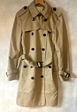H&M Women's Double-Breasted Trench Coat Size XS Beige Belted Button Up New (F3)