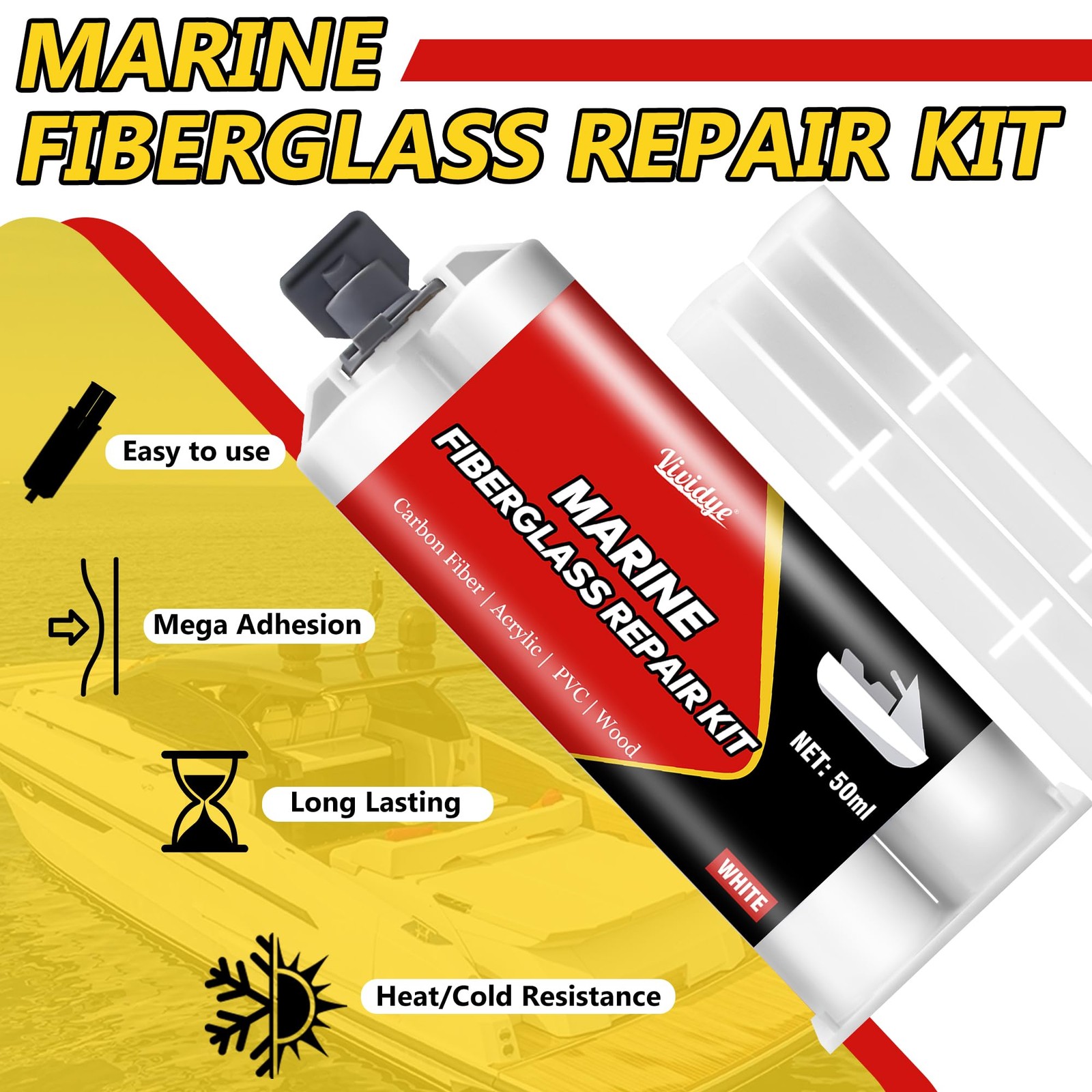 Marine Fiberglass Repair Kit, 100ml White Gel Coat Repair Kit for Repairing C...