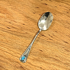 Vintage Sterling Silver 925 Native American Baby Spoon Turquoise Engraved 3  "