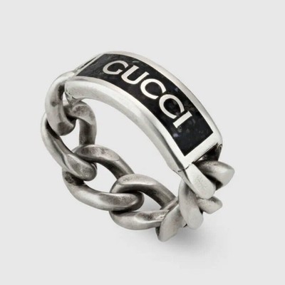 Gucci .925 Silver Chain Ring Black