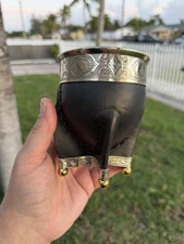 Mate Argentino Imperial Cuero/ Base y Bolita- Virola Lisa