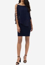MSK Navy Sheath Style Midi Dress With Layered Popover