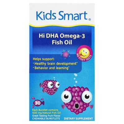 Kids Smart , Hi DHA-Omega 3 Fish Oil, Fruit, 30 Chewable Burstlets
