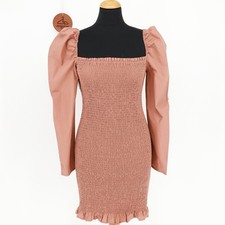 Wilfred Maelys Long Sleeve Smocked Bodycon Mini Dress Mocha Brown Sz Medium NWT