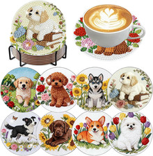 8 Pcs Diamond Art Coasters Kits, Dog Diamond Painting Coasters Kit
