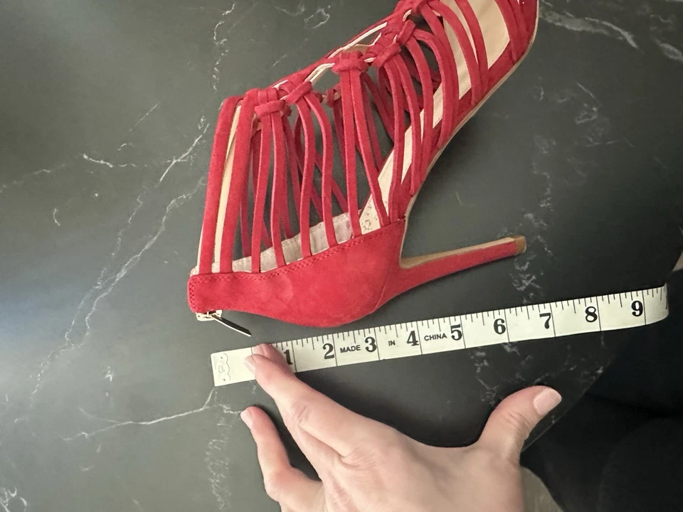 Vince Camuto Joshalan Sandalia con Tirantes Botín Rojo Gamuza Tacón Stiletto 9.5 Foto 3 de 4