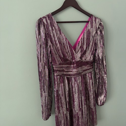 Lilly Pulitzer Riza Long Sleeve Mulberry and Gold Stripe Romper Dress Size XS - Picture 4 of 12