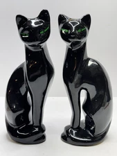 Vintage Artmark Black Cats Green Eyes Set Of 2 - Pair