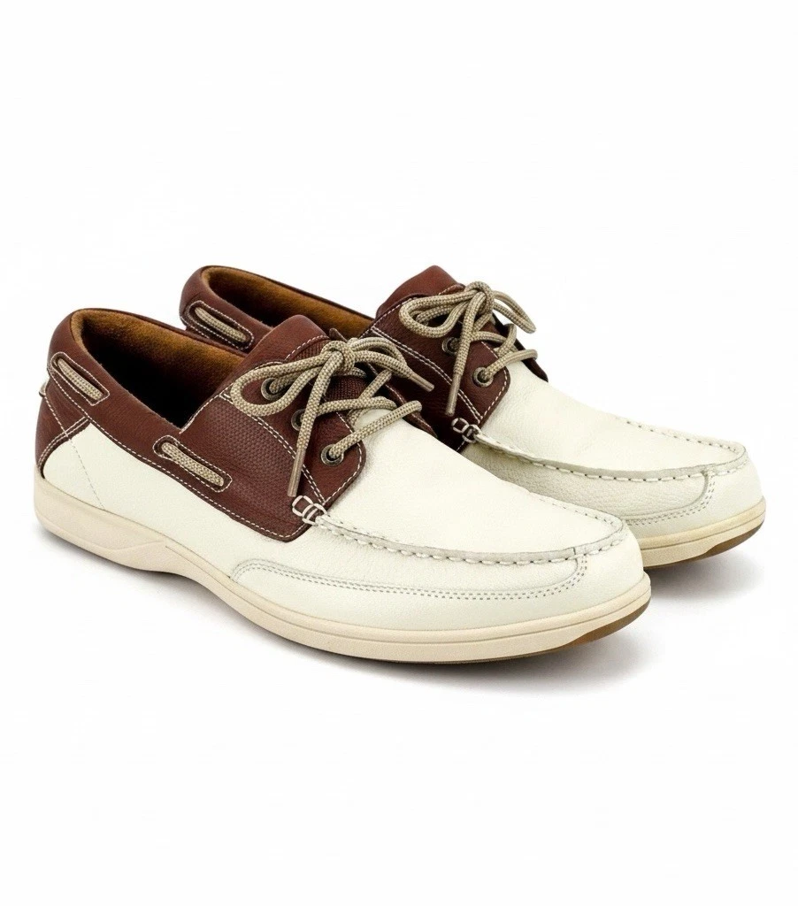 Florsheim Mens Boat Shoes Brown Leather Lace Up Casual Moc Toe Size 10.5W Florsheim Boat Shoe Leather Upper Casual Shoes for Men for  main image 4
