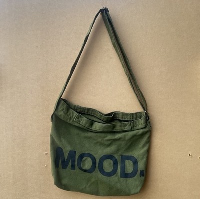Green Shoulder Bag ''MOOD.'' Logo Print Adjustable Shoulder Strap Unisex Casual