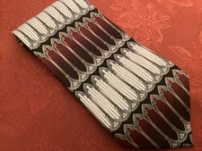 BERGAMO NEWYORK, Silk Necktie, Black, Cream and Burgundy, Length 57 Width 3 3/4”