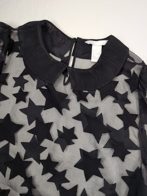 H&M Women's 12 Transparent Blouse Black Stars Whimsigoth Coquette Layer Punk