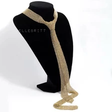 Zara Style Vintage Personality Metal Rhinestone Mesh Necktie Statement Necklace