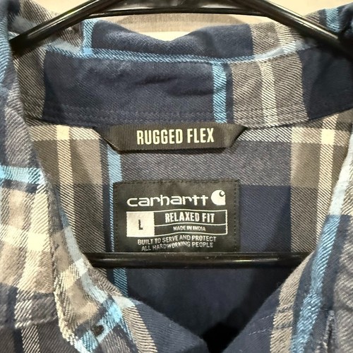 Carhartt Rugged Flex Flannel Shirt Mens L Blue Plaid Relaxed Fit Workwear - Picture 2 of 5