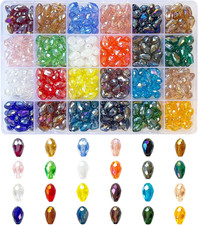 480Pcs Teardrop Glass Beads for Jewelry Making 8X12 Mm Faceted Straight Vertical