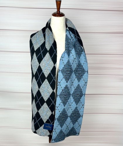 NWT Club Room Scarf Wool Blend Blue Gray Argyle Long Chunky Men’s Women’s - Picture 5 of 11
