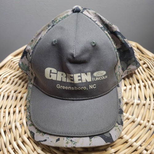 Green Ford Lincoln Hat Baseball Cap Camouflage/Olive Green Adjustable Preowned - Picture 2 of 9