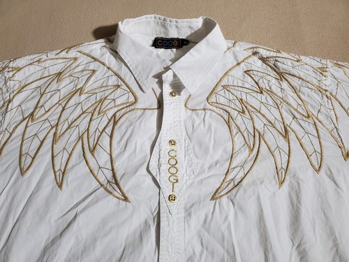 XXXL Rare Luxe Coogi Embroidered Mens White Button-Up Shirt, Wings Feathers - Picture 2 of 18