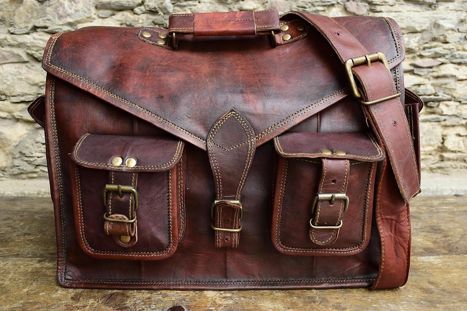Men Vintage Leather Messenger Bag Laptop Shoulder Case Handbag