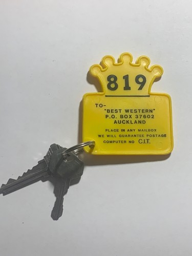 Llavero y llave Best Western Hotel Motel Room Auckland Nueva Zelanda #819 RARO - Imagen 1 de 2