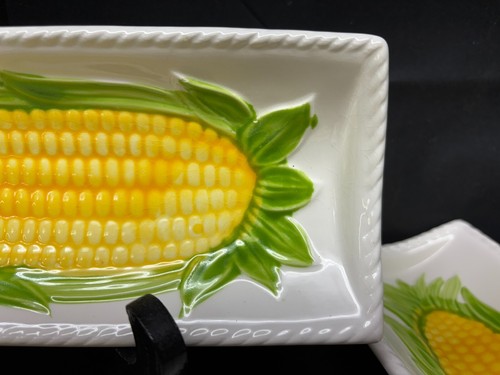 Set of 6 ~ Knobler "CORN ON THE COB" Ceramic Plates w/10 Corn Holders - Picture 5 of 14