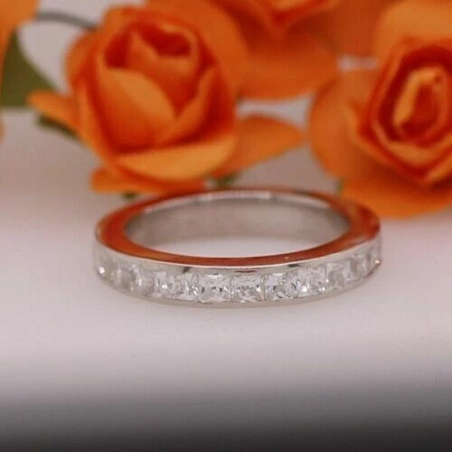 Anniversary Ring 1.50Ct Diamond 14k White Gold Wedding Band Simulated Size 6.5 - Image 2 of 4