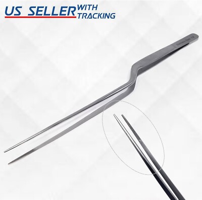 Stainless Steel Micro Precision Fine Pointed Professional Tweezers 12'' Offset