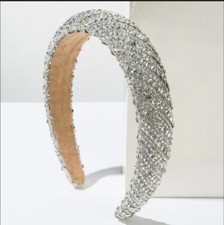LUXURY BRAND NEW HANDMADE SILVER PADDED RHINESTONE HEADBAND HAIR ACCESSORY