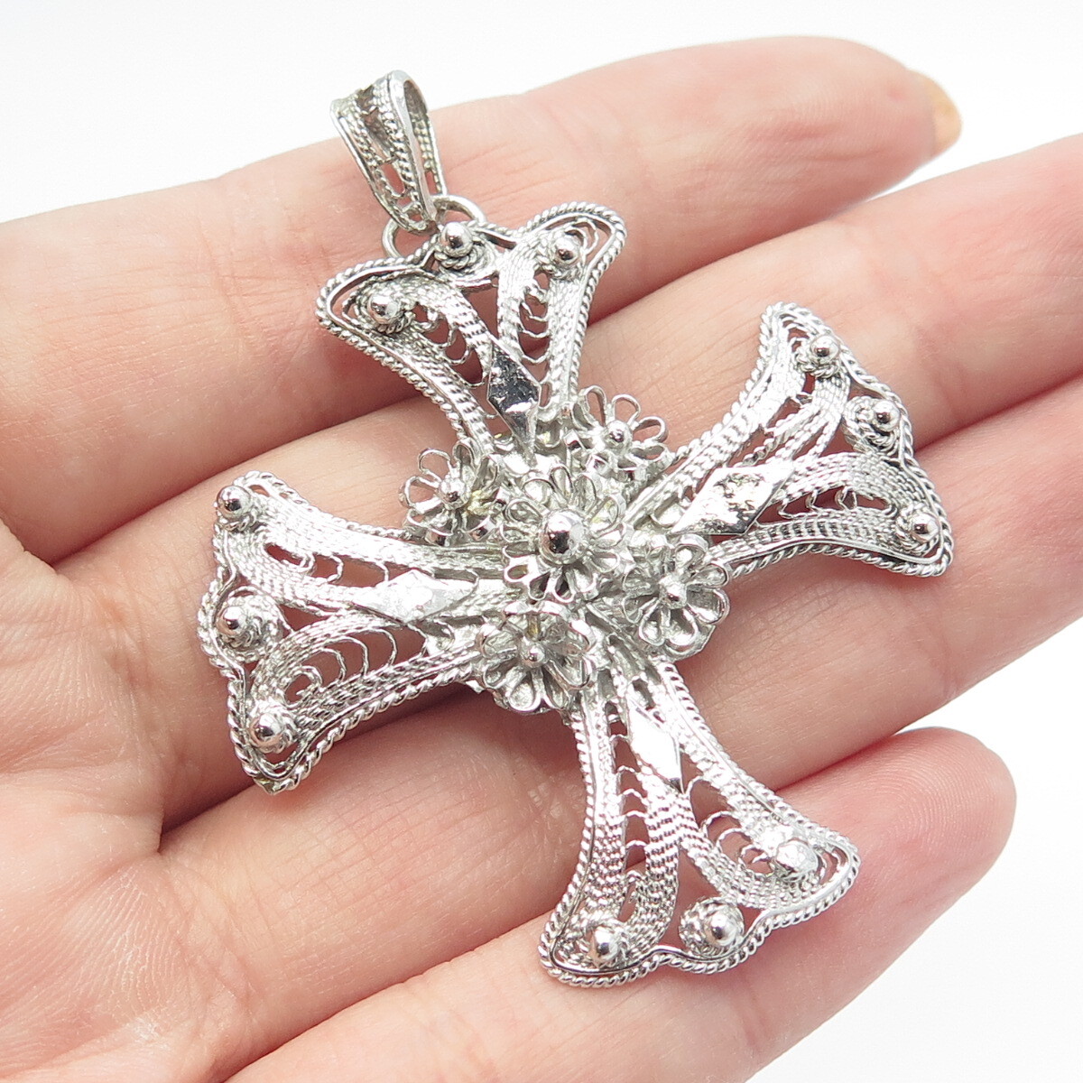 950 Silver Vintage Filigree Large Cross Pendant | eBay