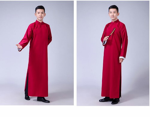 Chinese Style Men Crosstalk Robes Costume Long Gown Jacket Changshan Tunic Stage - Picture 8 of 16