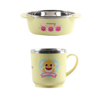 Baby Shark Pinkfong Non Slip Feeding Kids Baby Cup  Bowl Stainless Steel Korea