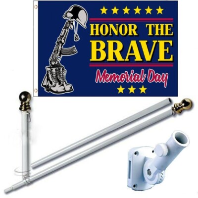 Memorial Day Honor Brave 3 x 5 FT Flag + 6Ft Spinning Tangle Free Pole + Bracket
