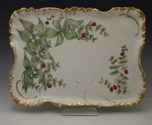 HAVILAND LIMOGES PORZELLAN WASCHTISCH TABLETT BEEREN BLUMEN GOLD ANTIK 1888-96 - Bild 2 von 6