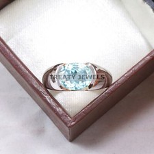 Aquamarine Oval Cut Gemstone With 925 Sterling Silver Ring For Men's A763