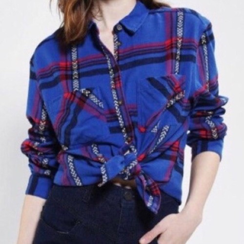 Plaid Flannel Button Up Shirt Blue 