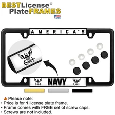 Car 4-hole Metal License Plate Frame - America's Navy Domed Design (w/b)