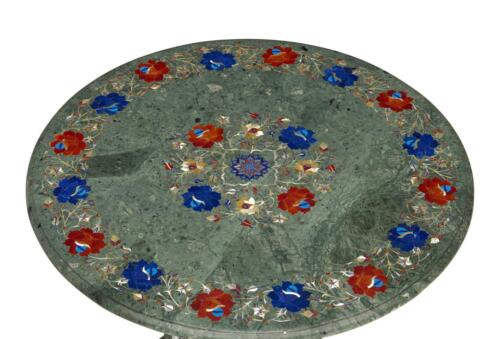 18´´ antique Green Marble DiningCoffee Table Top Inlay round pietra dura stone