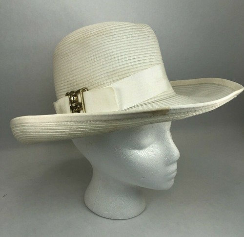 Vintage MICHELLE Wide Brim White Straw 