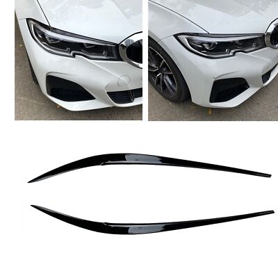 1Pair Headlight Eyebrow Trim For BMW 3 Series G20 G28 2019-2023 Gloss Black