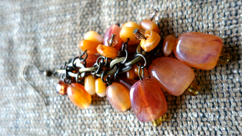 Vintage Agate Multi Color Amber Earrings Cluster Dangle - Picture 2 of 4